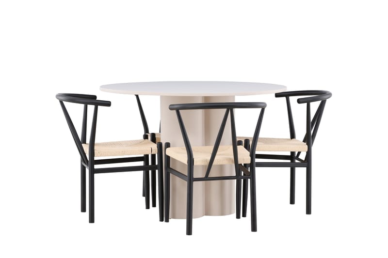 OLIVIA Matgrupp 110 cm Rund Beige med 4 Alfons stolar Svart - Möbler - Matplats - Matgrupp & matbord med stolar