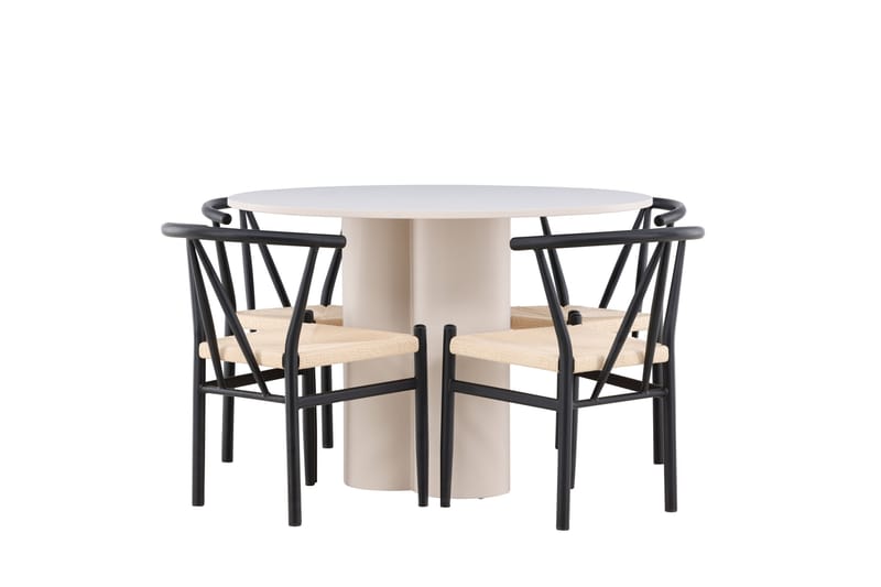 OLIVIA Matgrupp 110 cm Rund Beige med 4 Alfons stolar Svart - Möbler - Matplats - Matgrupp & matbord med stolar