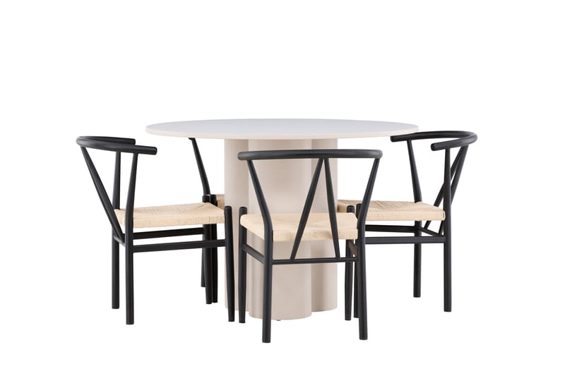 OLIVIA Matgrupp 110 cm Rund Beige med 4 Alfons stolar Svart - Möbler - Matplats - Matgrupp & matbord med stolar