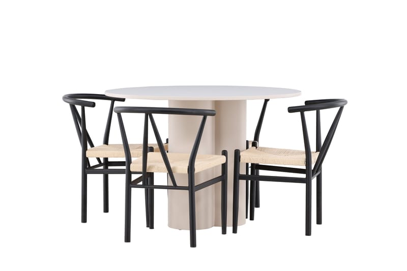 OLIVIA Matgrupp 110 cm Rund Beige med 4 Alfons stolar Svart - Möbler - Matplats - Matgrupp & matbord med stolar