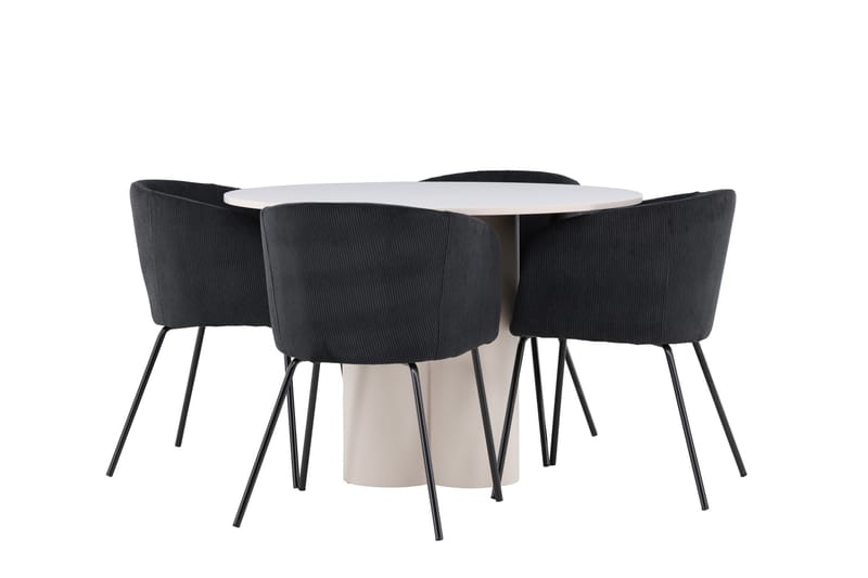 OLIVIA Matgrupp 110 cm Rund Beige med 4 Berit stolar Svart - Möbler - Matplats - Matgrupp & matbord med stolar