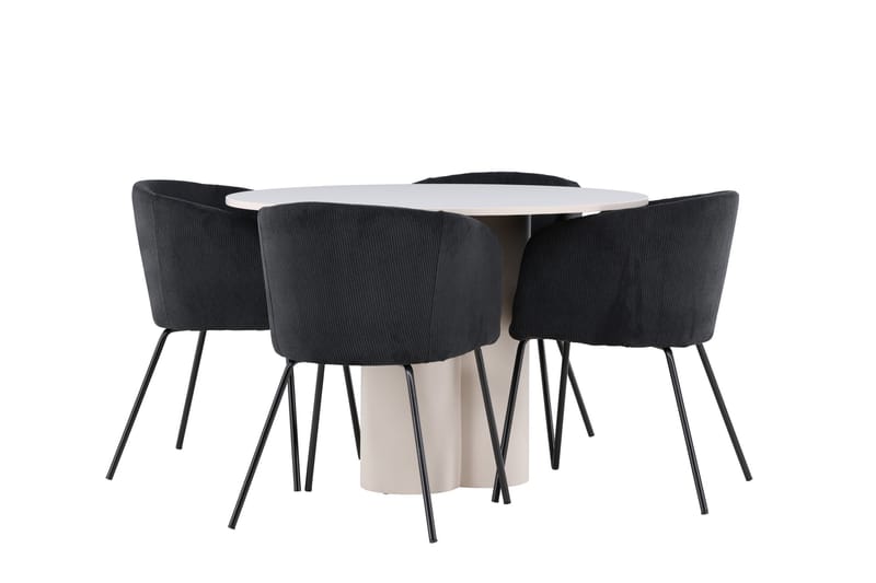 OLIVIA Matgrupp 110 cm Rund Beige med 4 Berit stolar Svart - Möbler - Matplats - Matgrupp & matbord med stolar