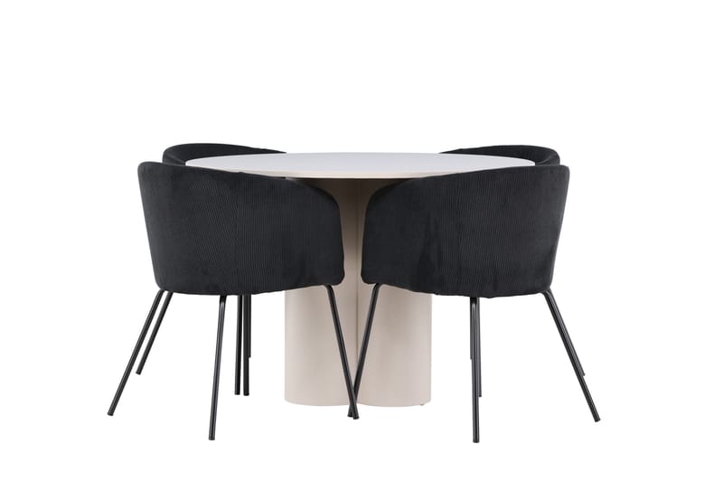 OLIVIA Matgrupp 110 cm Rund Beige med 4 Berit stolar Svart - Möbler - Matplats - Matgrupp & matbord med stolar