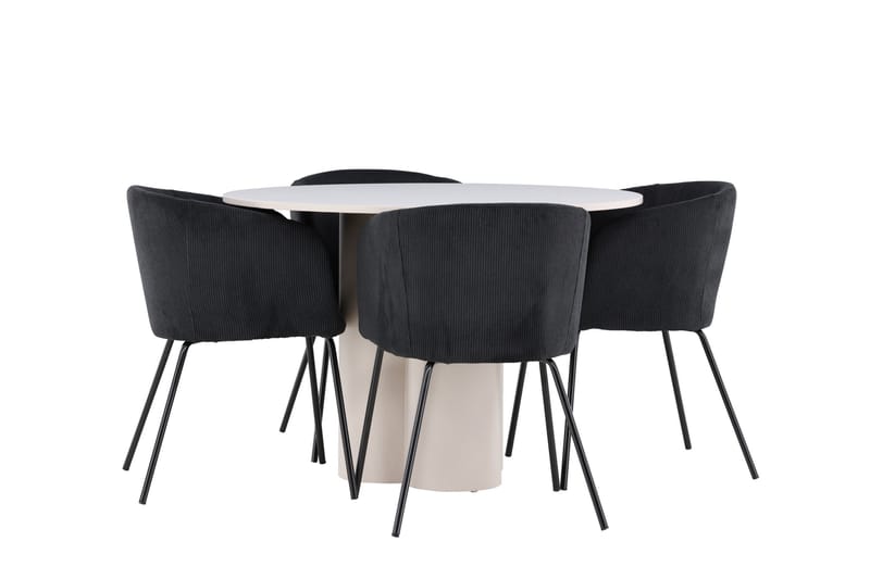 OLIVIA Matgrupp 110 cm Rund Beige med 4 Berit stolar Svart - Möbler - Matplats - Matgrupp & matbord med stolar