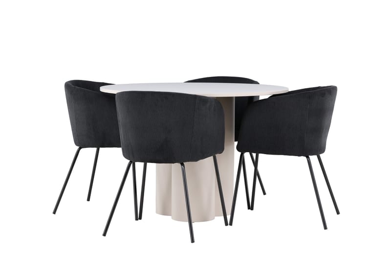 OLIVIA Matgrupp 110 cm Rund Beige med 4 Berit stolar Svart - Möbler - Matplats - Matgrupp & matbord med stolar