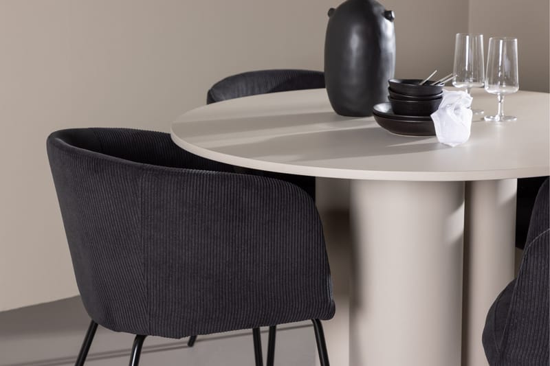 OLIVIA Matgrupp 110 cm Rund Beige med 4 Berit stolar Svart - Möbler - Matplats - Matgrupp & matbord med stolar