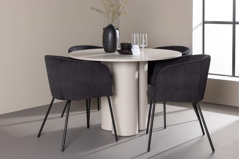 OLIVIA Matgrupp 110 cm Rund Beige med 4 Berit stolar Svart - Möbler - Matplats - Matgrupp & matbord med stolar