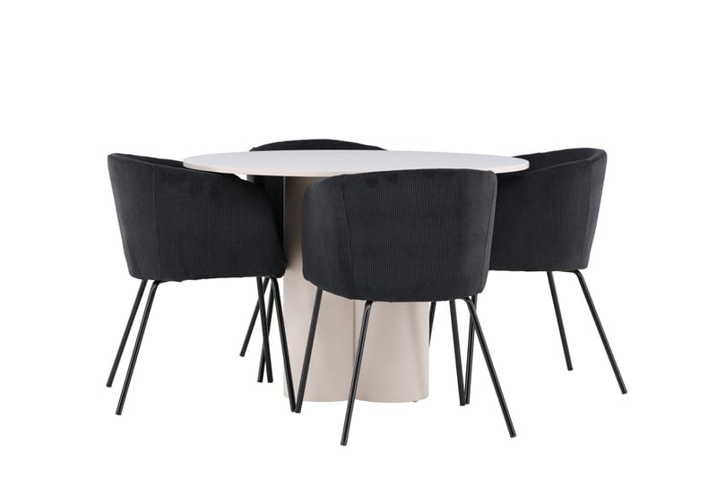OLIVIA Matgrupp 110 cm Rund Beige med 4 Berit stolar Svart - Möbler - Matplats - Matgrupp & matbord med stolar
