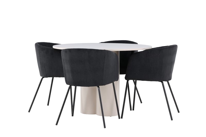 OLIVIA Matgrupp 110 cm Rund Beige med 4 Berit stolar Svart - Möbler - Matplats - Matgrupp & matbord med stolar