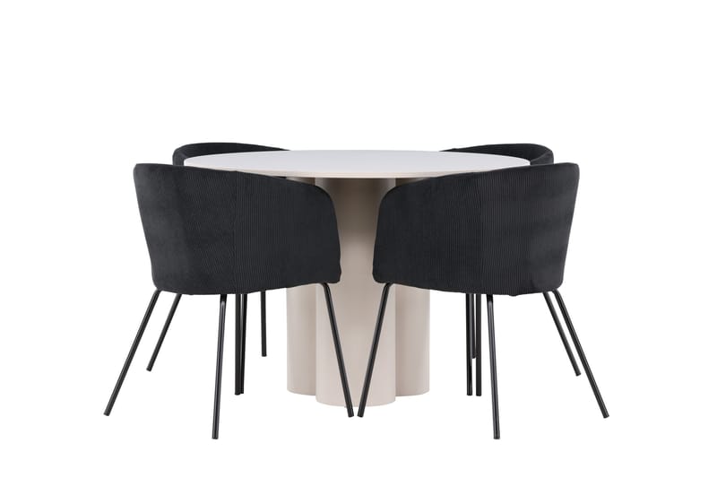 OLIVIA Matgrupp 110 cm Rund Beige med 4 Berit stolar Svart - Möbler - Matplats - Matgrupp & matbord med stolar
