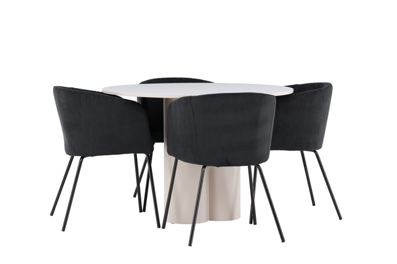 OLIVIA Matgrupp 110 cm Rund Beige med 4 Berit stolar Svart - Möbler - Matplats - Matgrupp & matbord med stolar