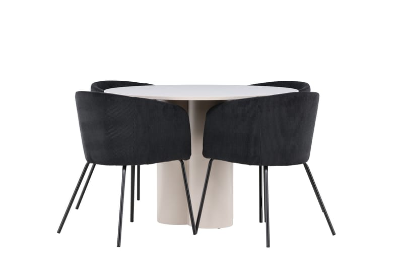 OLIVIA Matgrupp 110 cm Rund Beige med 4 Berit stolar Svart - Möbler - Matplats - Matgrupp & matbord med stolar