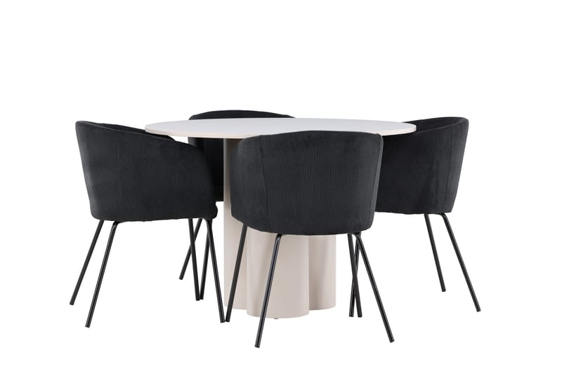OLIVIA Matgrupp 110 cm Rund Beige med 4 Berit stolar Svart - Möbler - Matplats - Matgrupp & matbord med stolar