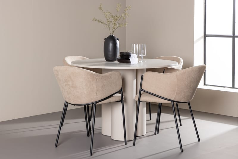 OLIVIA Matgrupp 110 cm Rund Beige med 4 Evelina stolar Beige - Möbler - Matplats - Matgrupp & matbord med stolar