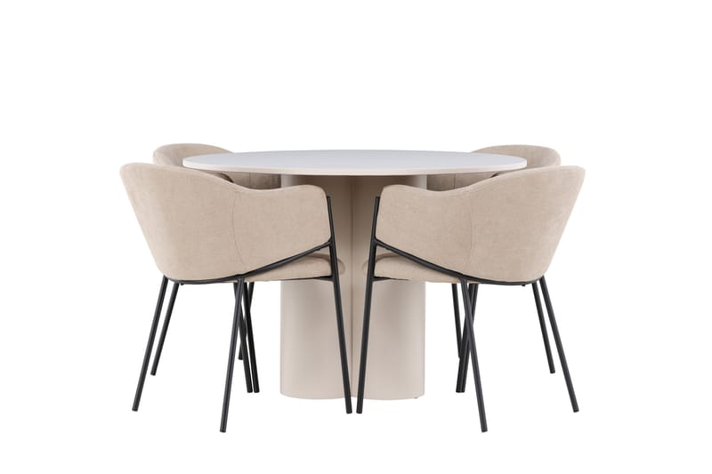 OLIVIA Matgrupp 110 cm Rund Beige med 4 Evelina stolar Beige - Möbler - Matplats - Matgrupp & matbord med stolar