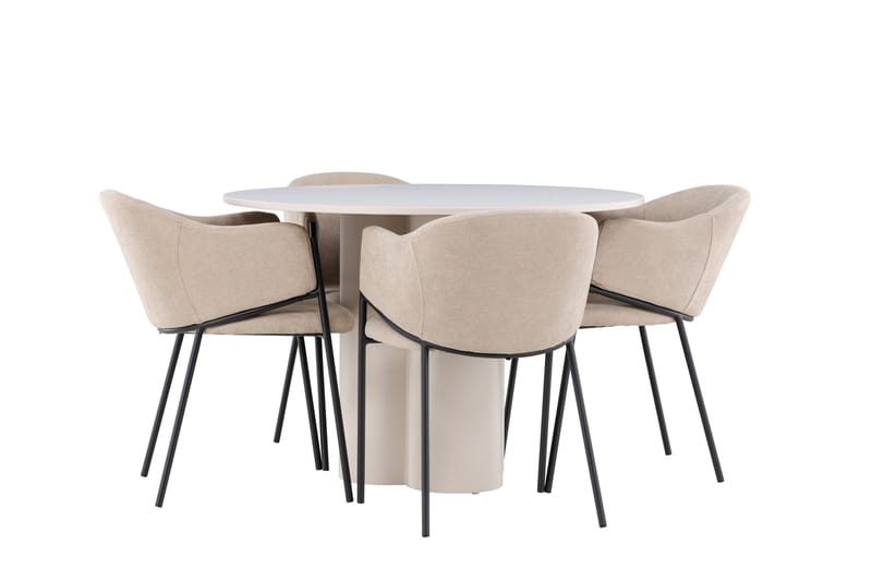 OLIVIA Matgrupp 110 cm Rund Beige med 4 Evelina stolar Beige - Möbler - Matplats - Matgrupp & matbord med stolar