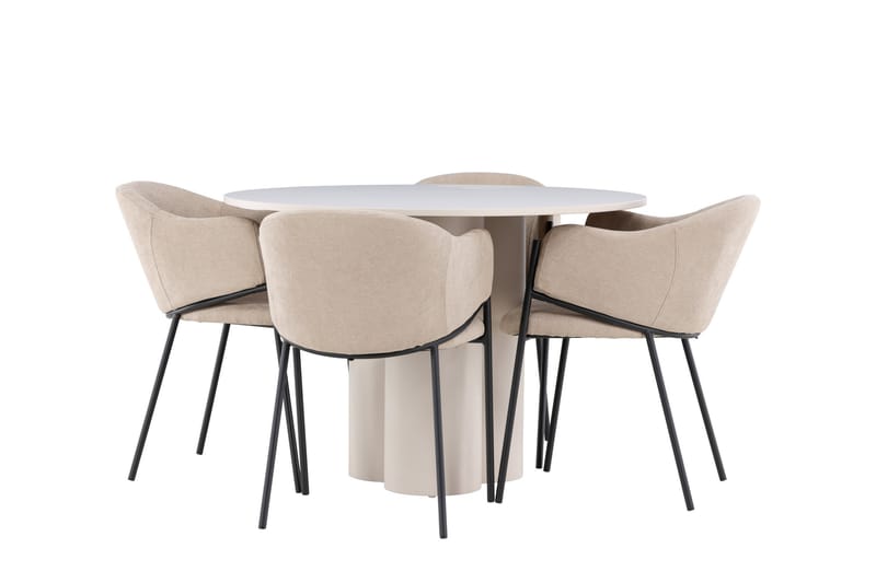 OLIVIA Matgrupp 110 cm Rund Beige med 4 Evelina stolar Beige - Möbler - Matplats - Matgrupp & matbord med stolar