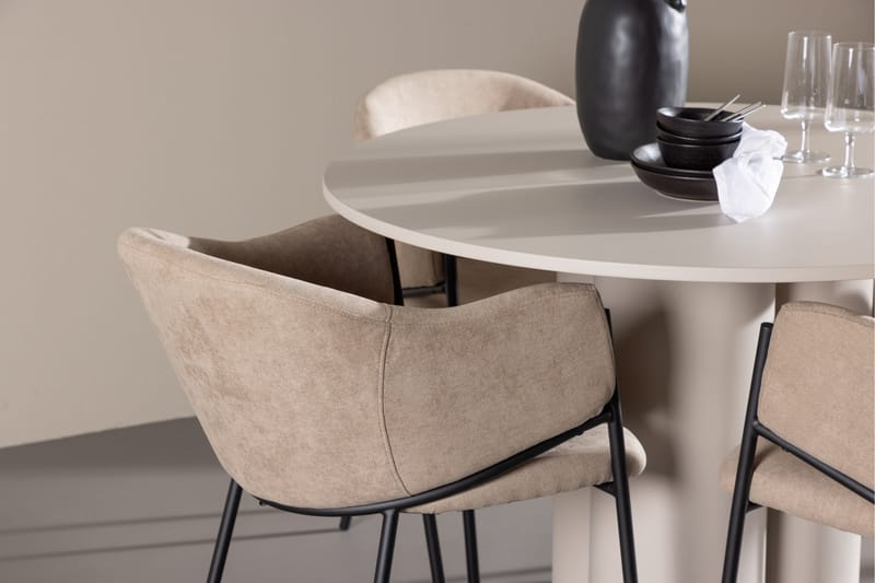 OLIVIA Matgrupp 110 cm Rund Beige med 4 Evelina stolar Beige - Möbler - Matplats - Matgrupp & matbord med stolar