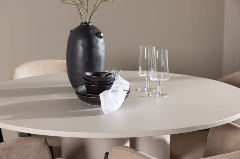 OLIVIA Matgrupp 110 cm Rund Beige med 4 Evelina stolar Beige - Möbler - Matplats - Matgrupp & matbord med stolar