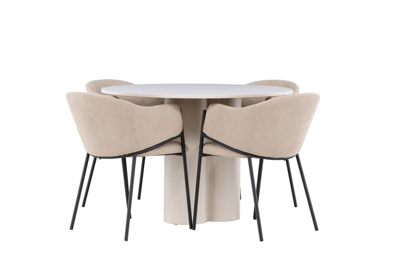 OLIVIA Matgrupp 110 cm Rund Beige med 4 Evelina stolar Beige - Möbler - Matplats - Matgrupp & matbord med stolar