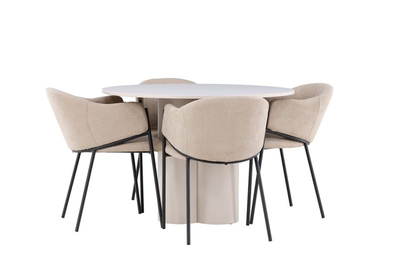 OLIVIA Matgrupp 110 cm Rund Beige med 4 Evelina stolar Beige - Möbler - Matplats - Matgrupp & matbord med stolar