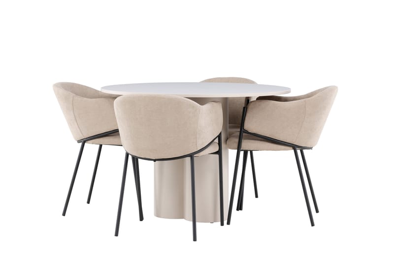 OLIVIA Matgrupp 110 cm Rund Beige med 4 Evelina stolar Beige - Möbler - Matplats - Matgrupp & matbord med stolar