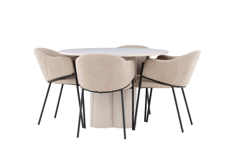 OLIVIA Matgrupp 110 cm Rund Beige med 4 Evelina stolar Beige - Möbler - Matplats - Matgrupp & matbord med stolar