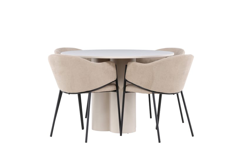 OLIVIA Matgrupp 110 cm Rund Beige med 4 Evelina stolar Beige - Möbler - Matplats - Matgrupp & matbord med stolar