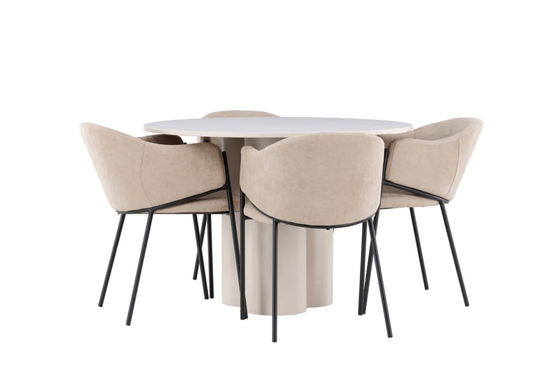OLIVIA Matgrupp 110 cm Rund Beige med 4 Evelina stolar Beige - Möbler - Matplats - Matgrupp & matbord med stolar