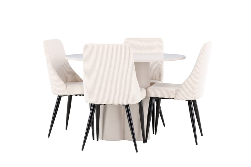 OLIVIA Matgrupp 110 cm Rund Beige med 4 Leone stolar Beige - Möbler - Matplats - Matgrupp & matbord med stolar