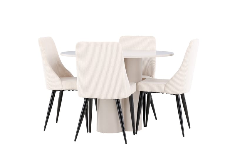 OLIVIA Matgrupp 110 cm Rund Beige med 4 Leone stolar Beige - Möbler - Matplats - Matgrupp & matbord med stolar