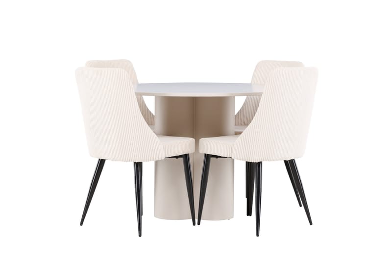 OLIVIA Matgrupp 110 cm Rund Beige med 4 Leone stolar Beige - Möbler - Matplats - Matgrupp & matbord med stolar