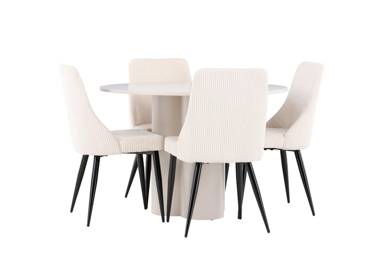 OLIVIA Matgrupp 110 cm Rund Beige med 4 Leone stolar Beige - Möbler - Matplats - Matgrupp & matbord med stolar