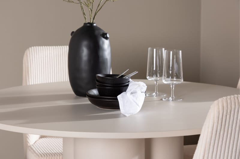 OLIVIA Matgrupp 110 cm Rund Beige med 4 Leone stolar Beige - Möbler - Matplats - Matgrupp & matbord med stolar