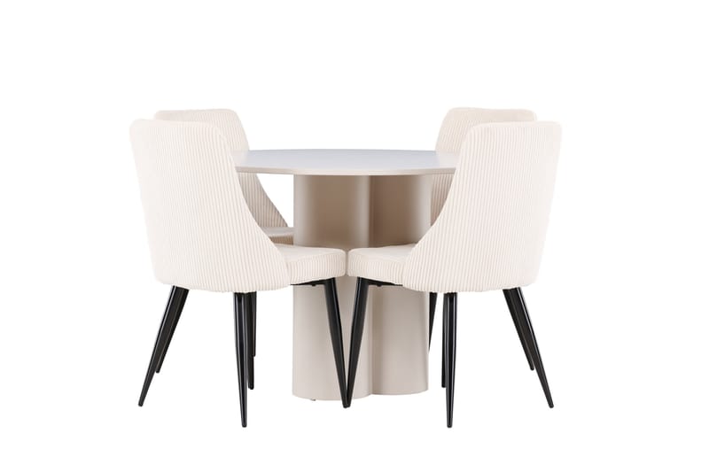OLIVIA Matgrupp 110 cm Rund Beige med 4 Leone stolar Beige - Möbler - Matplats - Matgrupp & matbord med stolar
