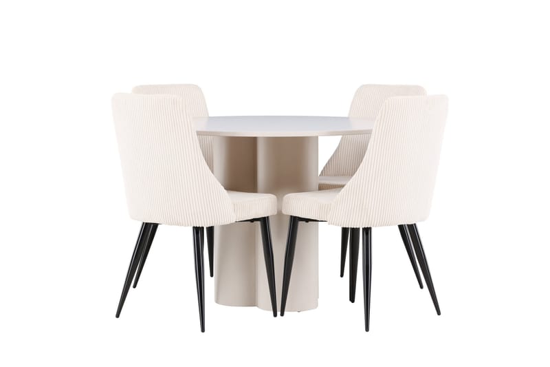 OLIVIA Matgrupp 110 cm Rund Beige med 4 Leone stolar Beige - Möbler - Matplats - Matgrupp & matbord med stolar