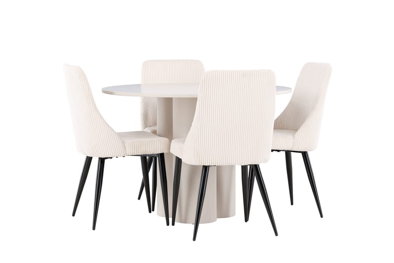 OLIVIA Matgrupp 110 cm Rund Beige med 4 Leone stolar Beige - Möbler - Matplats - Matgrupp & matbord med stolar