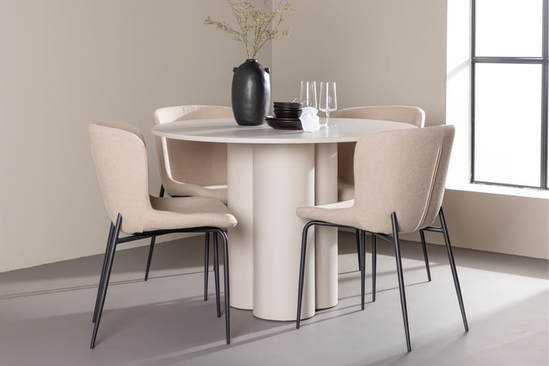 OLIVIA Matgrupp 110 cm Rund Beige med 4 Modesto stolar Beige - Möbler - Matplats - Matgrupp & matbord med stolar