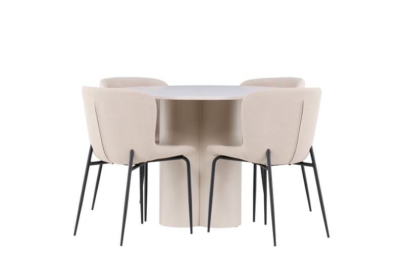 OLIVIA Matgrupp 110 cm Rund Beige med 4 Modesto stolar Beige - Möbler - Matplats - Matgrupp & matbord med stolar