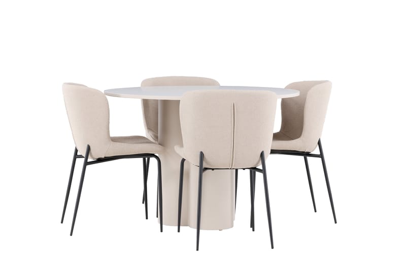 OLIVIA Matgrupp 110 cm Rund Beige med 4 Modesto stolar Beige - Möbler - Matplats - Matgrupp & matbord med stolar