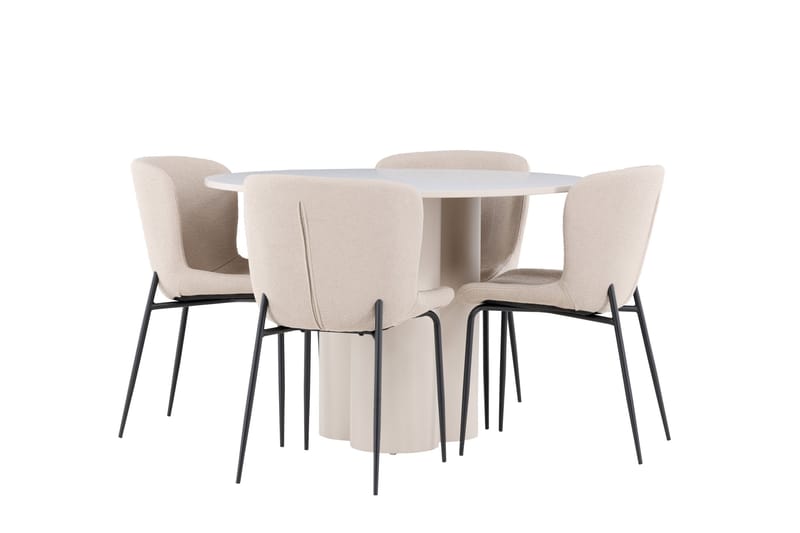 OLIVIA Matgrupp 110 cm Rund Beige med 4 Modesto stolar Beige - Möbler - Matplats - Matgrupp & matbord med stolar