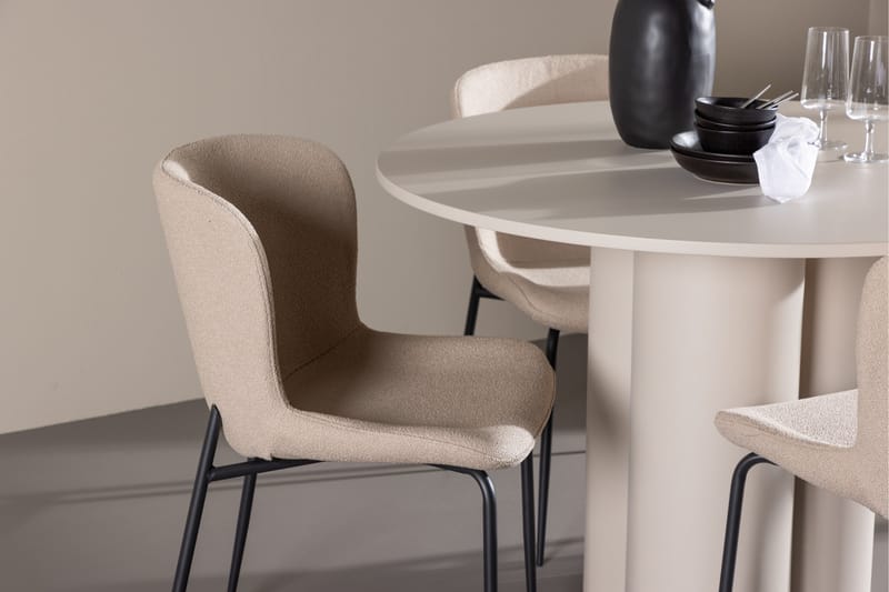 OLIVIA Matgrupp 110 cm Rund Beige med 4 Modesto stolar Beige - Möbler - Matplats - Matgrupp & matbord med stolar