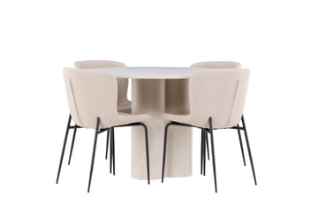 OLIVIA Matgrupp 110 cm Rund Beige med 4 Modesto stolar Beige