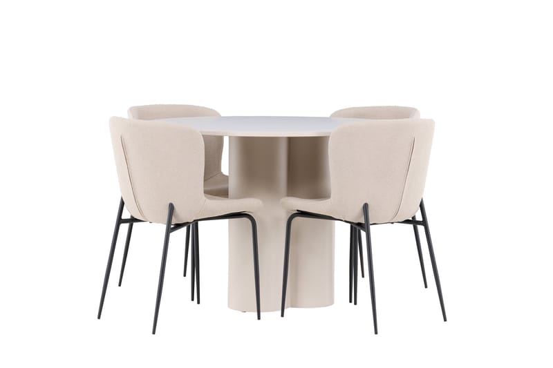 OLIVIA Matgrupp 110 cm Rund Beige med 4 Modesto stolar Beige - Möbler - Matplats - Matgrupp & matbord med stolar