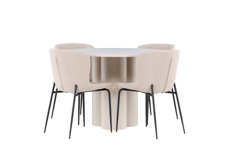 OLIVIA Matgrupp 110 cm Rund Beige med 4 Modesto stolar Beige - Möbler - Matplats - Matgrupp & matbord med stolar