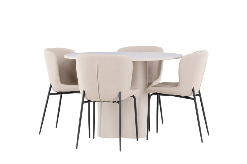 OLIVIA Matgrupp 110 cm Rund Beige med 4 Modesto stolar Beige - Möbler - Matplats - Matgrupp & matbord med stolar