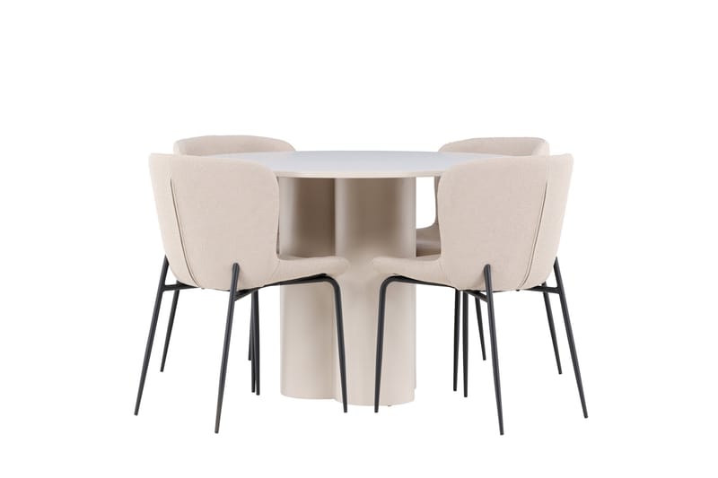 OLIVIA Matgrupp 110 cm Rund Beige med 4 Modesto stolar Beige - Möbler - Matplats - Matgrupp & matbord med stolar
