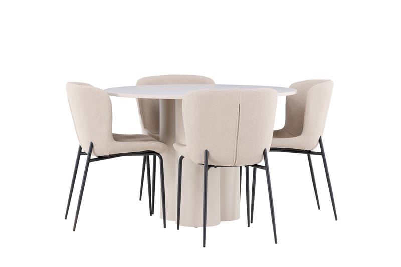 OLIVIA Matgrupp 110 cm Rund Beige med 4 Modesto stolar Beige - Möbler - Matplats - Matgrupp & matbord med stolar