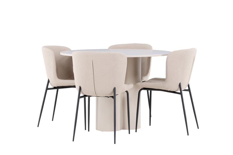 OLIVIA Matgrupp 110 cm Rund Beige med 4 Modesto stolar Beige - Möbler - Matplats - Matgrupp & matbord med stolar
