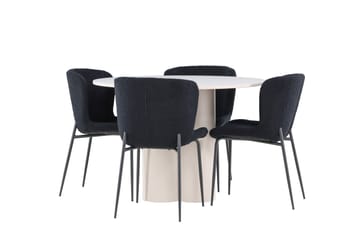 OLIVIA Matgrupp 110 cm Rund Beige med 4 Modesto stolar Svart